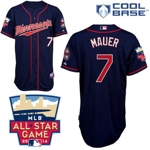 Joe Mauer #7 MLB Jersey-Minnesota Twins Men's Authentic 2014 ALL Star Alternate Navy Cool Base Baseball Jersey